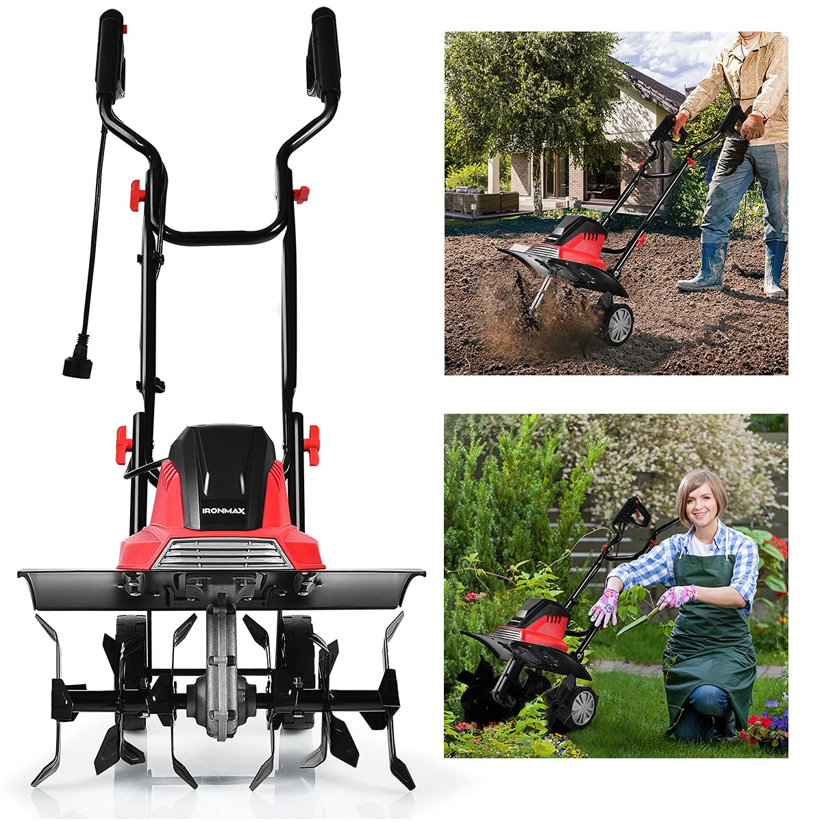RELAX4LIFE Motobineuse Électrique 1500 W à 400 RPM, Motobineuse avec Profondeur Travail 22 CM, Largeur 43 CM et 6 Lames, Poignée Pliable et Bouton de Sécurité pour Jardin (1500W)