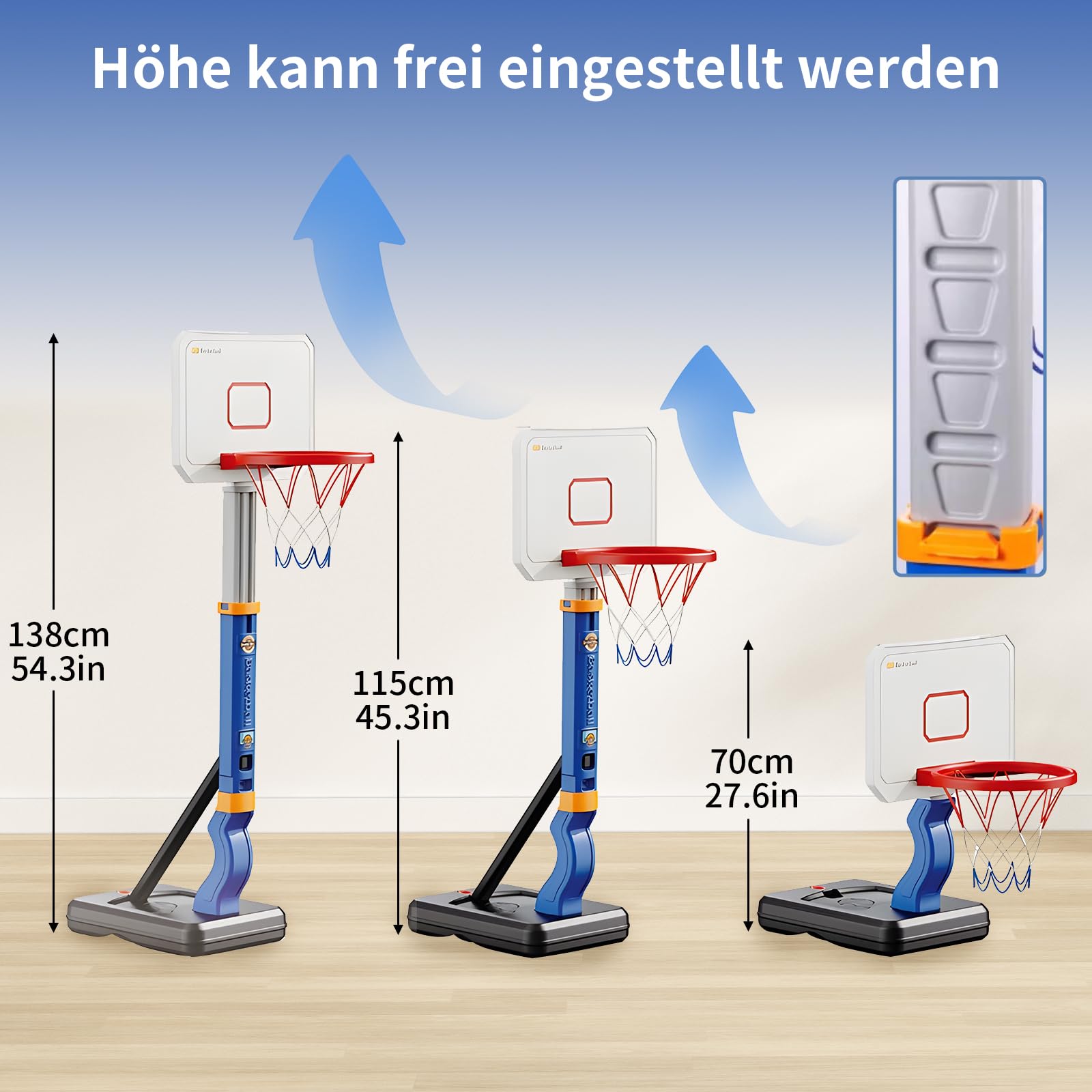 Kinder Basketballkorb mit Ständer - Höhenverstellbar von 75 bis 138cm, Tragbarer Indoor Outdoor Basketballkorb für Jungen Mädchen ab 3 Jahren - Gartenspielzeug & Spielzeug ab 3 4 5 Jahre