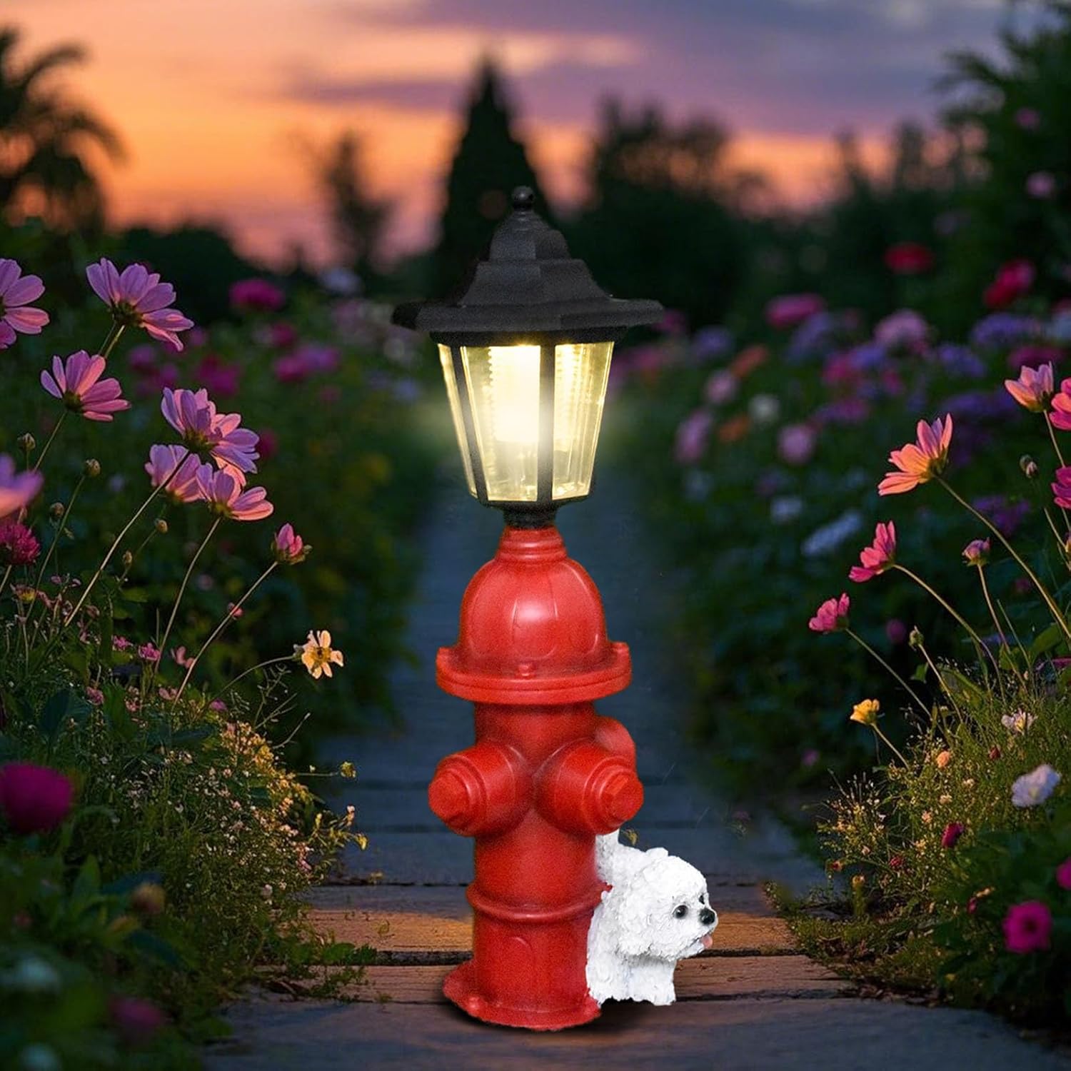 Dog Fire Hydrant Solar Decorative Light, Solar Light Outdoor, Garden Statue Solar Lights, Solar Lights Outdoor Waterproof Pathway for Dog Party Garden Lawn Outdoor Decorations (Red)