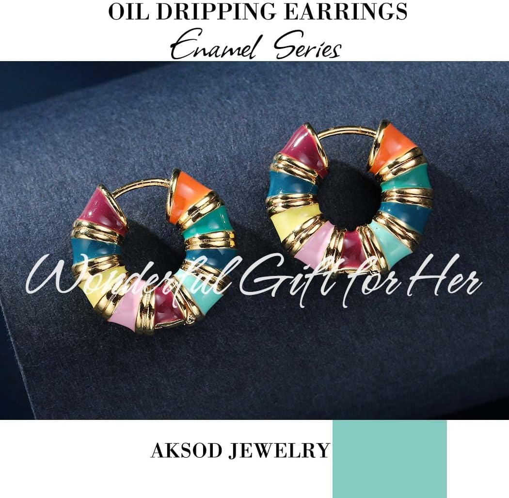 Enamel Bamboo Hoop Earrings Colorful Dripping Oil Huggie Earrings Circle Vintage Trendy Huggy Earrings Jewelry for Women