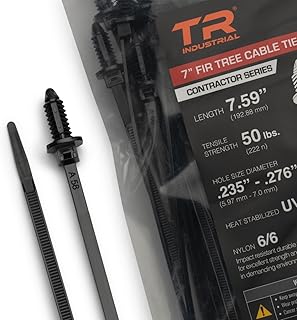 TR Industrial Contractor Series Fir Tree Heat-Stabilized UV Black Cable Ties, 7", Black, Made in USA, 100-Piece