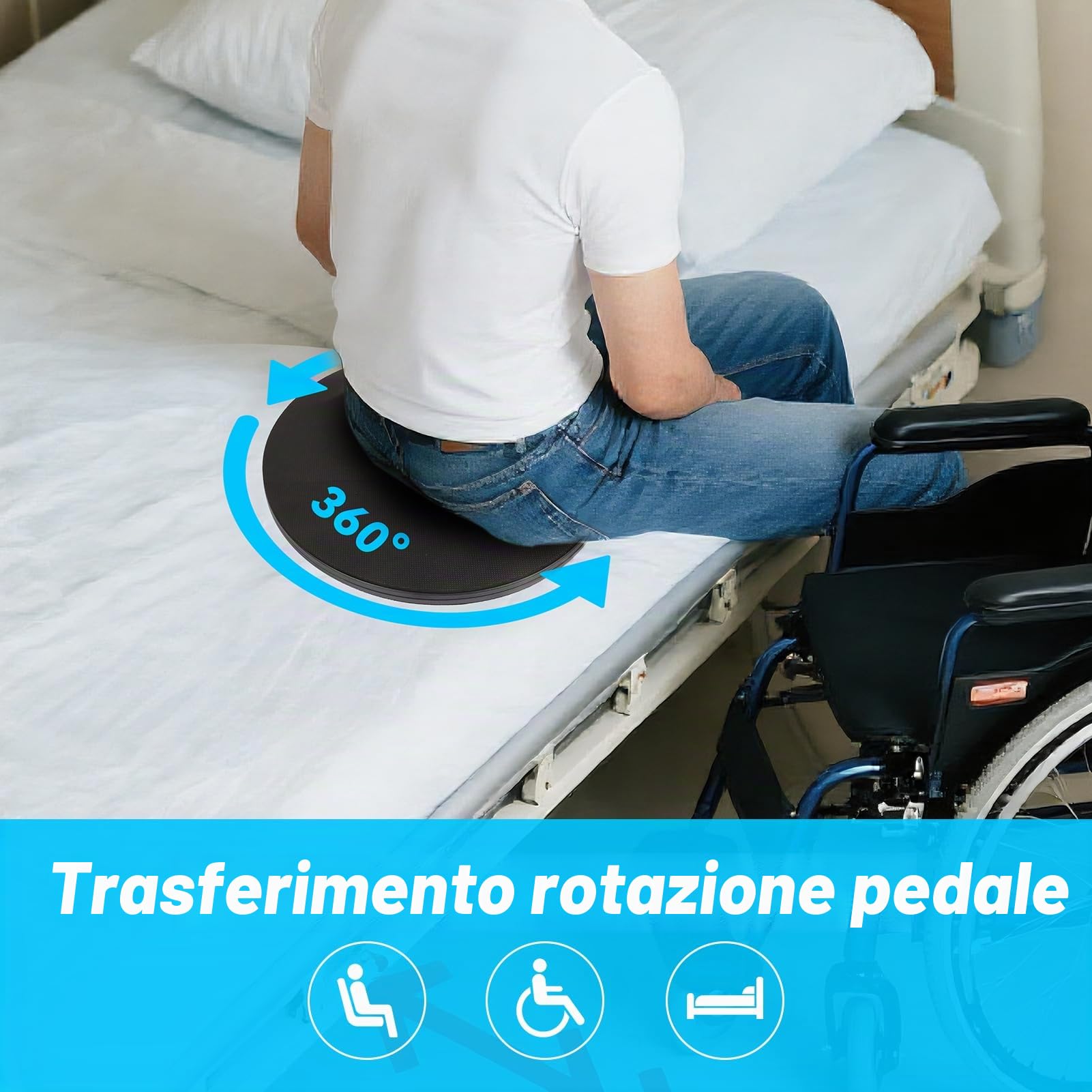 Topyond Tavola di Trasferimento Rotante, Disco Scorrevole Antiscivolo per Disabili e Anziani, Ausilio alla Mobilità a 360 Gradi per Trasferimenti in Sedia a Rotelle, Letto e Sedia