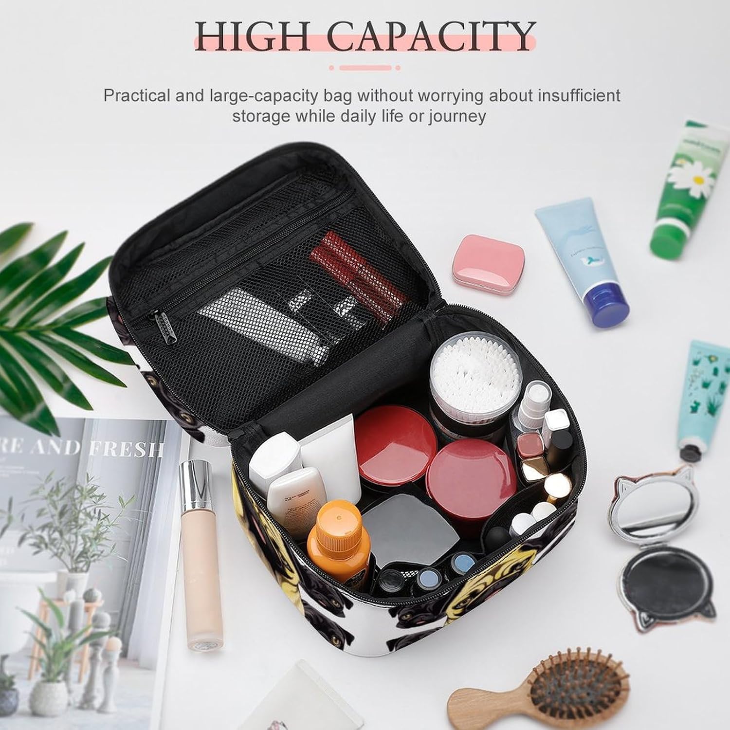 Travel Makeup Bag Portable Large Cosmetic Bag with Handle And Compartment image 4