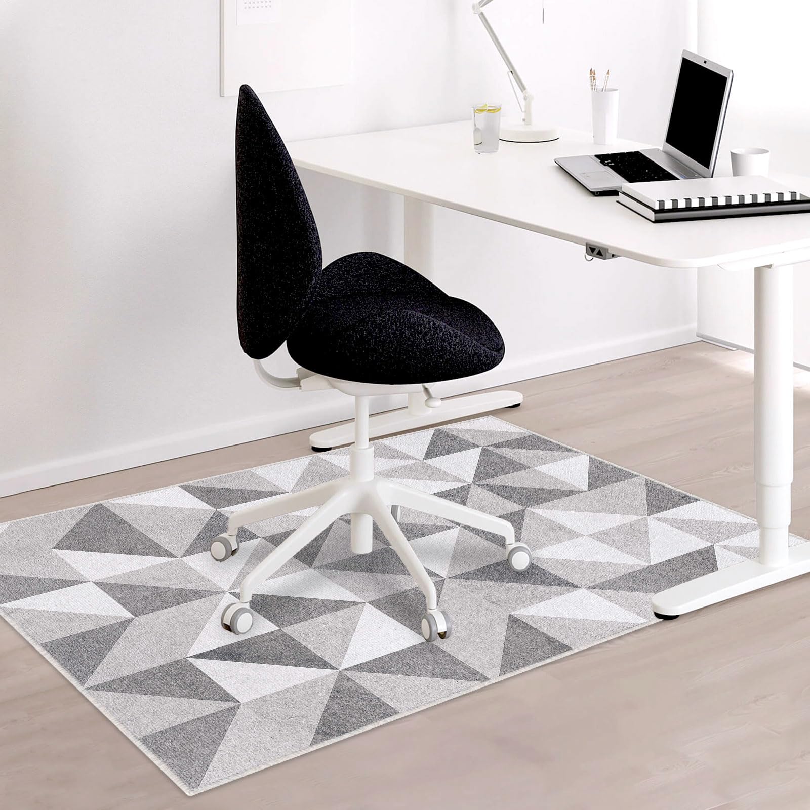 Office Chair Mat 150x120 cm, Extra Large Non Slip Chair Mat for Hardwood Floor,Tile Floor & Carpet, Home Office Rugs for Rolling Chairs, Under Desk Floor Protector, Machine Washable (Minimalist Grey)