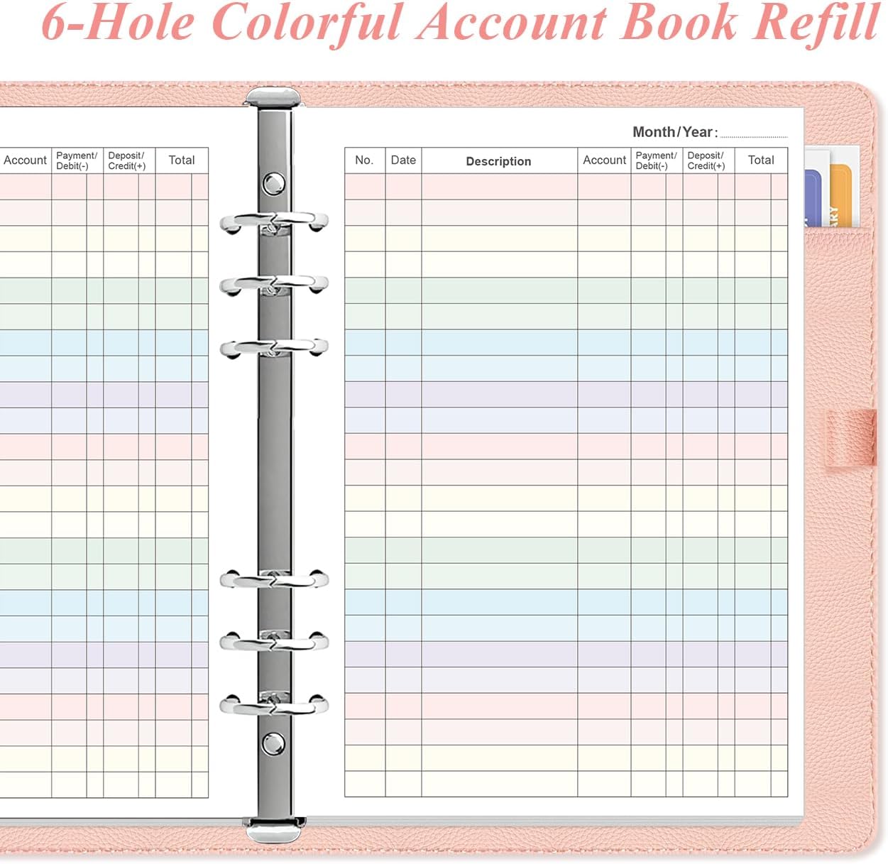 (2 Pack) Accounting Ledger Book Refill for A5 Binder - 6-Hole Punched, Ledger Book Colorful Paper Refills, 50 Sheets/100 Pages, Account Tracker Paper, 100 Gsm, 5.8" x 8.3" image 3