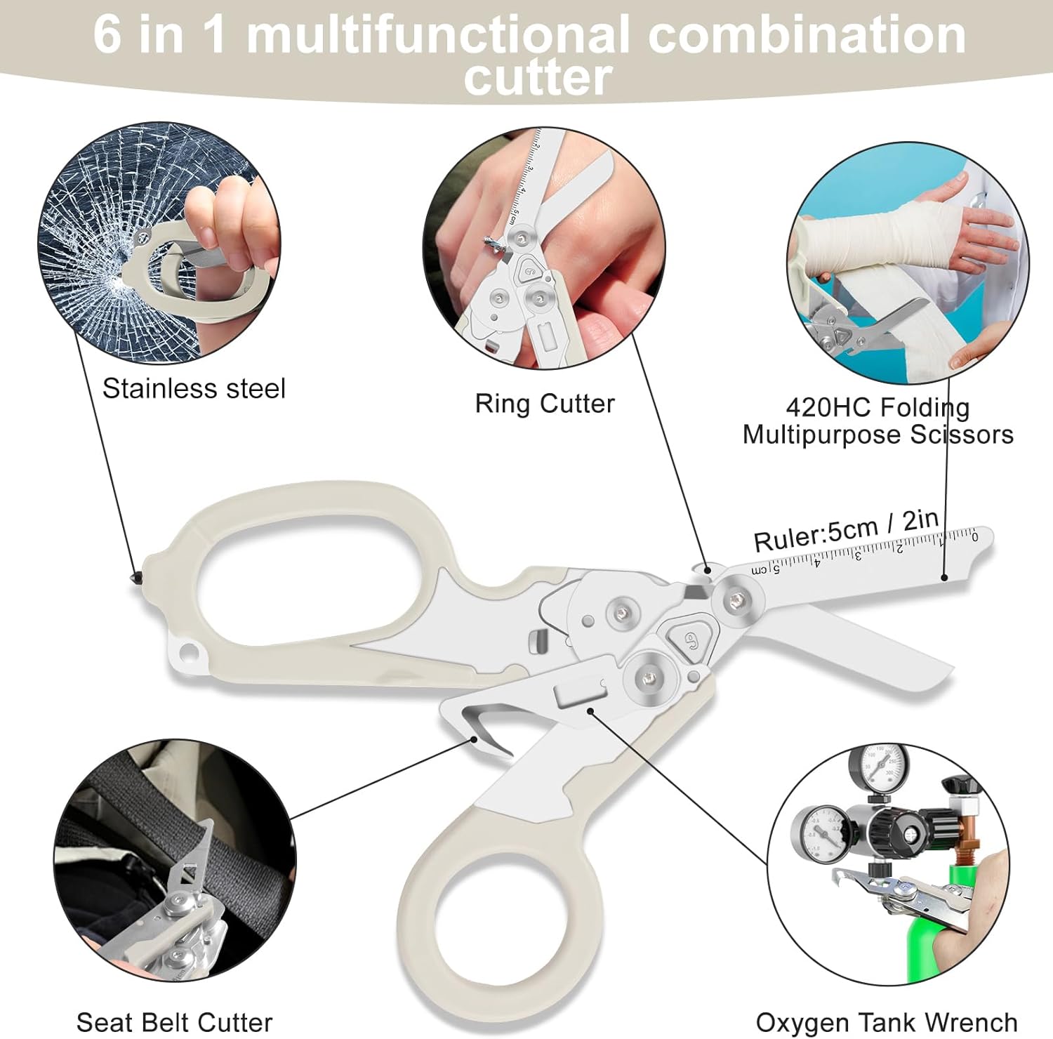 6-in-1 trauma shears - emergency responders, outdoor emergencies, medical staff, and outdoor camping, Gift box packaging with scissors storage K sheaths (Luminous Silver)