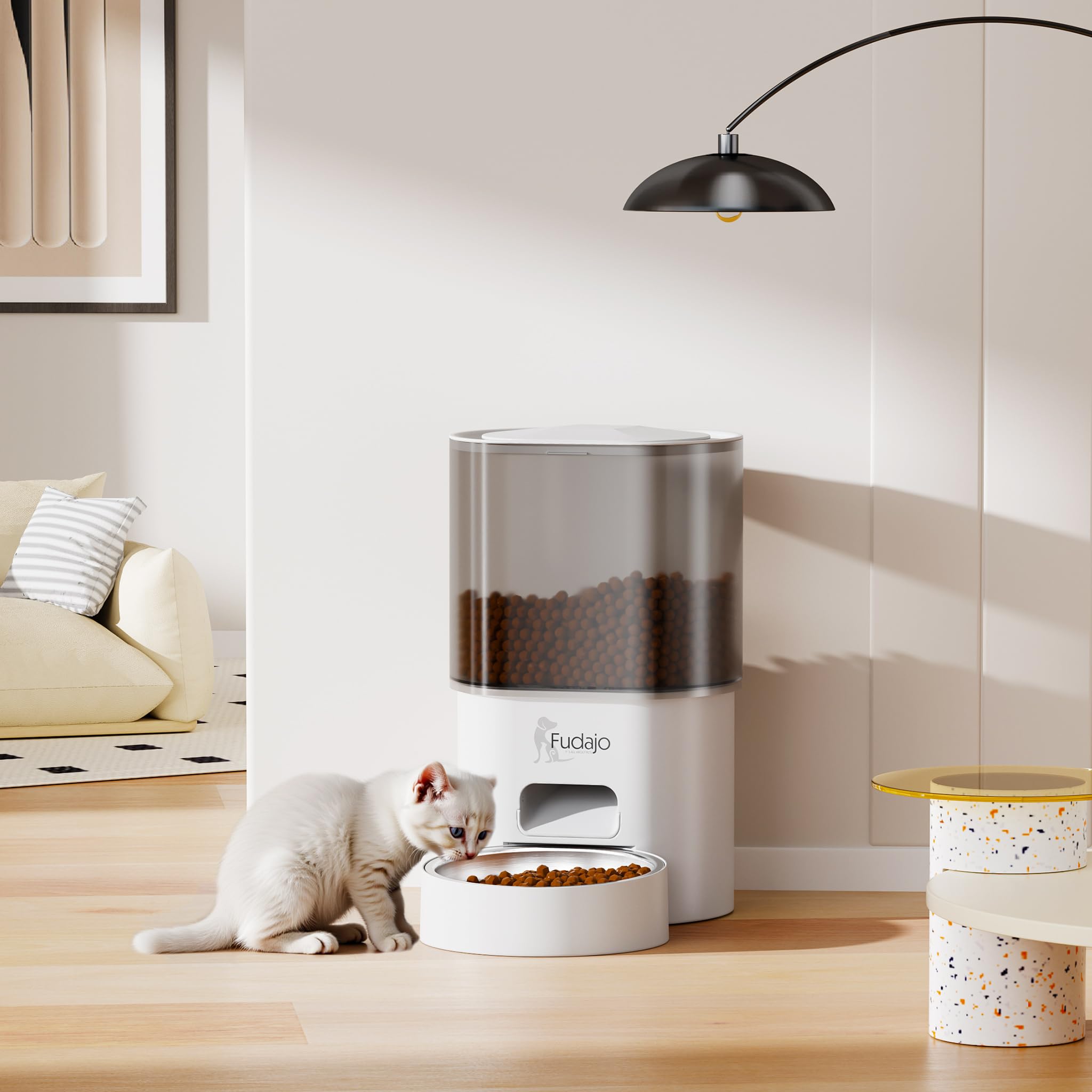 Fudajo Comedero y Bebedero Blanco automático para Mascotas 3L/2,5L Control por App. diseño Compacto, fácil de Limpiar, Ideal para Gatos y Perros dispensador de pienso y Fuente de Agua