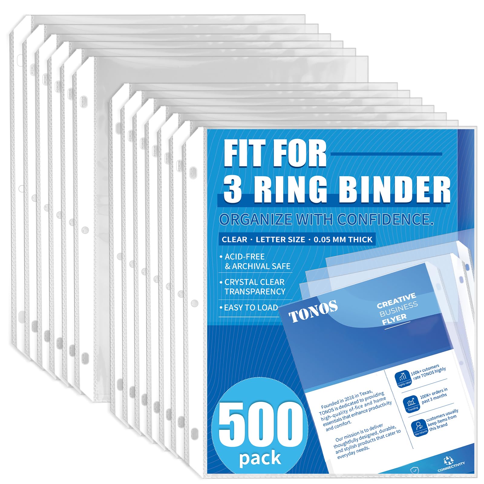 500 Pack Sheet Protectors for 3 Ring Binder, Clear Page Protectors 8.5 x 11 Letter Size, Top Loading Plastic Sleeves for Documents, Bulk for Business Office Filing, School Records & Home Organization