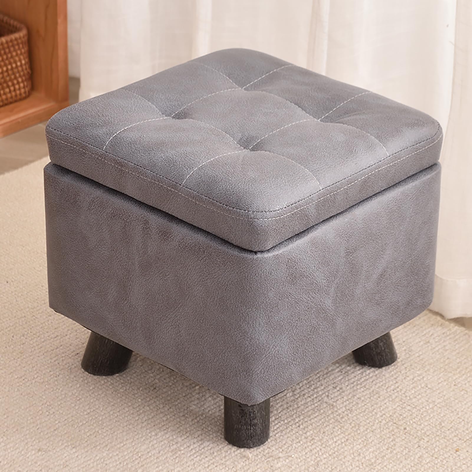 Pouf de rangement ottomane rond peluche repose-pieds coiffeuse