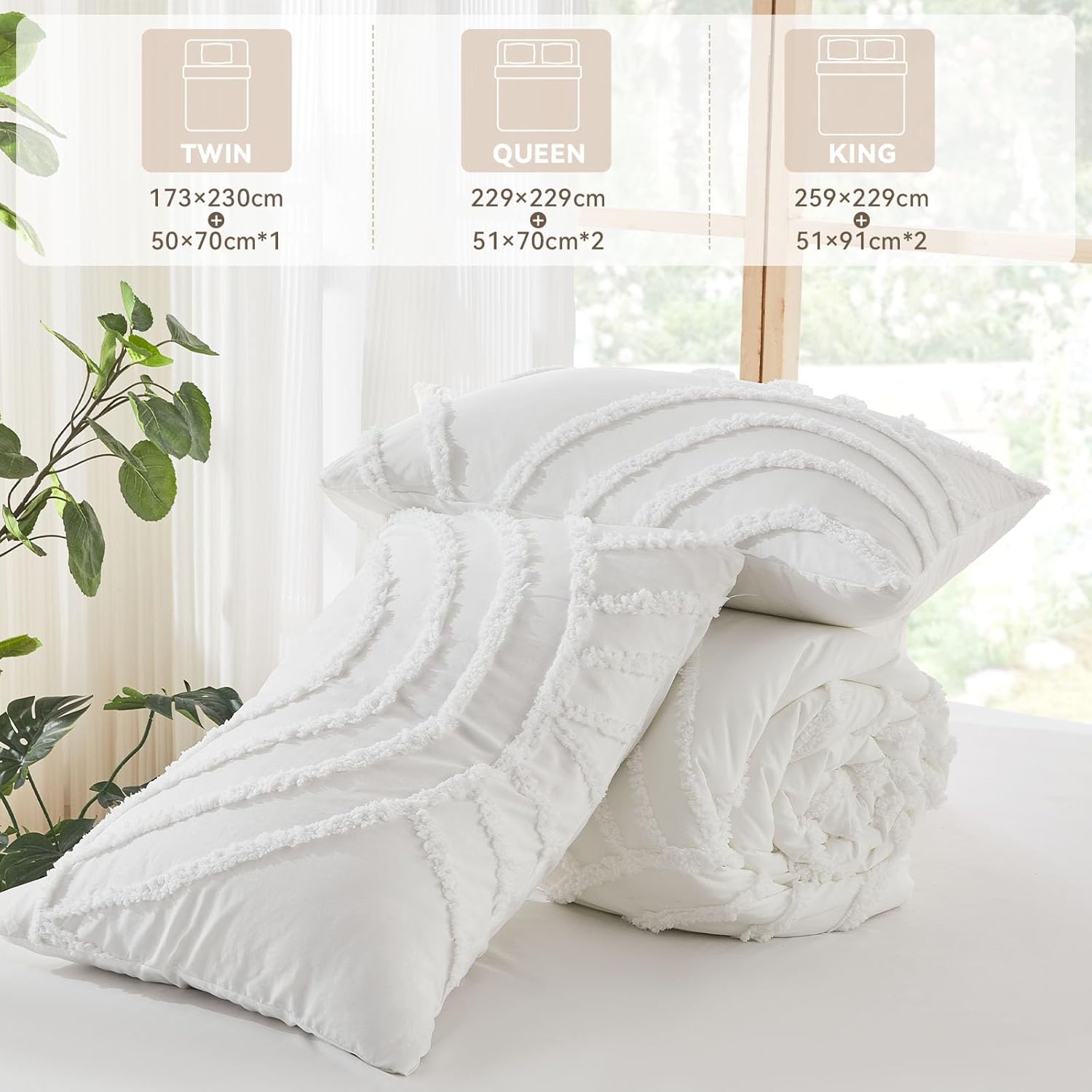 ENJOHOS White King Comforter Set - Boho Tufted Bedding Comforter Sets, Boho Chic Decor, Fluffy Jacquard Rainbow Bedding for All Season, 3 Pieces Lightweight Soft Farmhouse Bed Set - Image 8