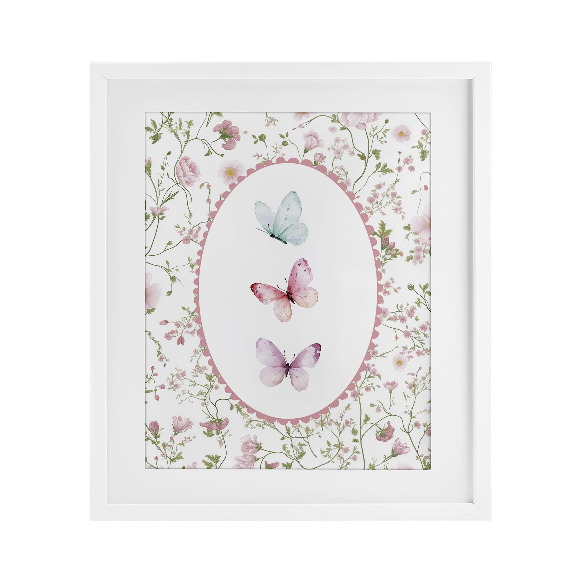 Delicate florals & butterfly tableau pour salon lumineux sous verre