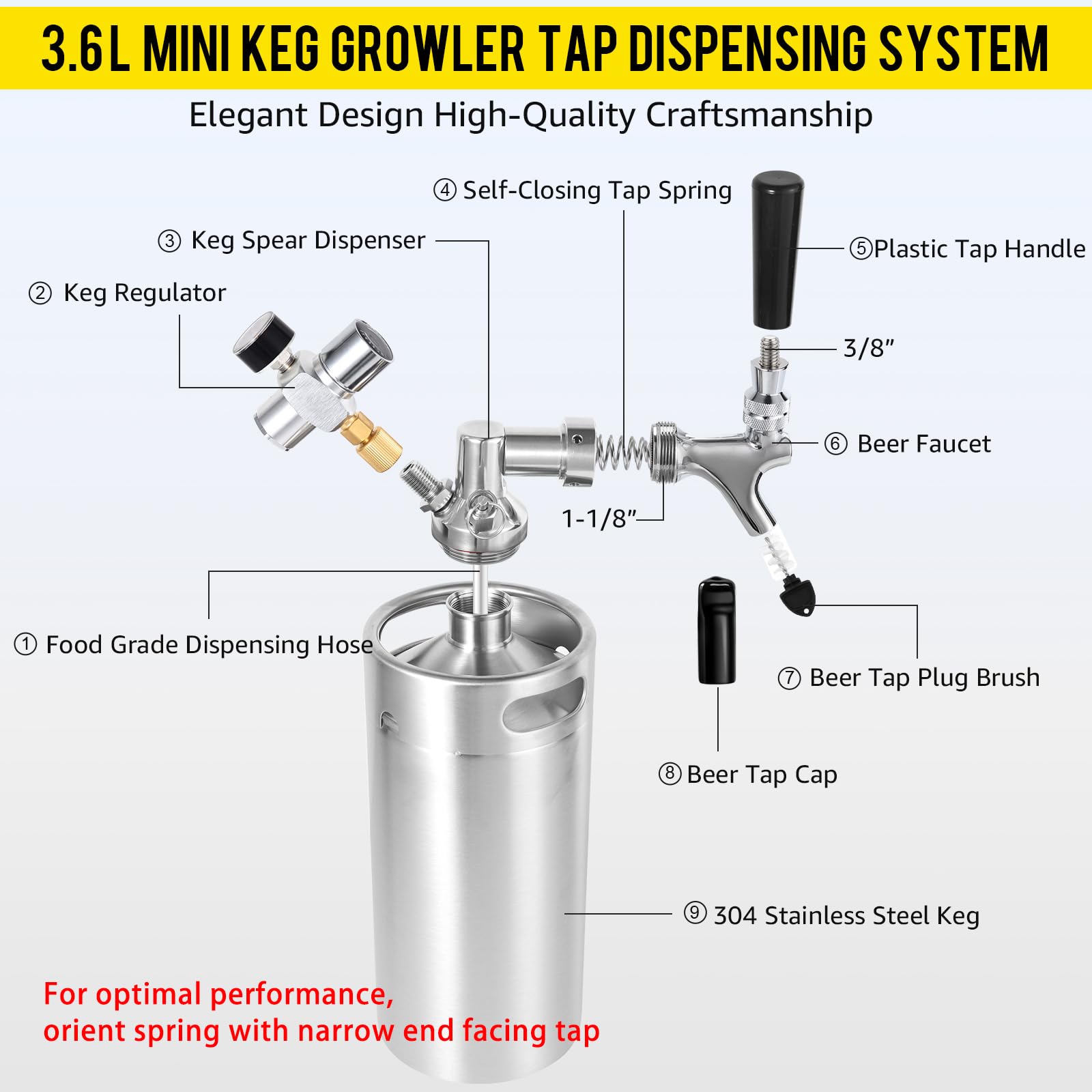 MRbrew Mini barril de 3,628.7 g, sistema de dispensador portátil de cerveza de barril de acero inoxidable presurizado, sistema de grifo de cerveza mini Kegerator, con grifo de cerveza profesional y