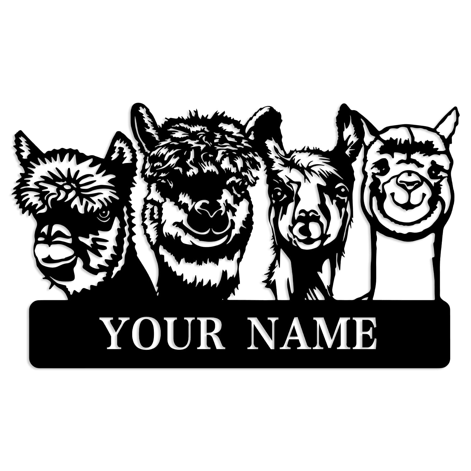Kissesuu Alpaca E Personalized Custom Alpaca Metal Wall Decor, Custom Alpaca Metal Wall Art, Personalized Alpaca Lover Name Metal Sign, Personalized Alpaca Farm Name Sign, Alpaca Metal Wall Art Gift (Alpaca E)