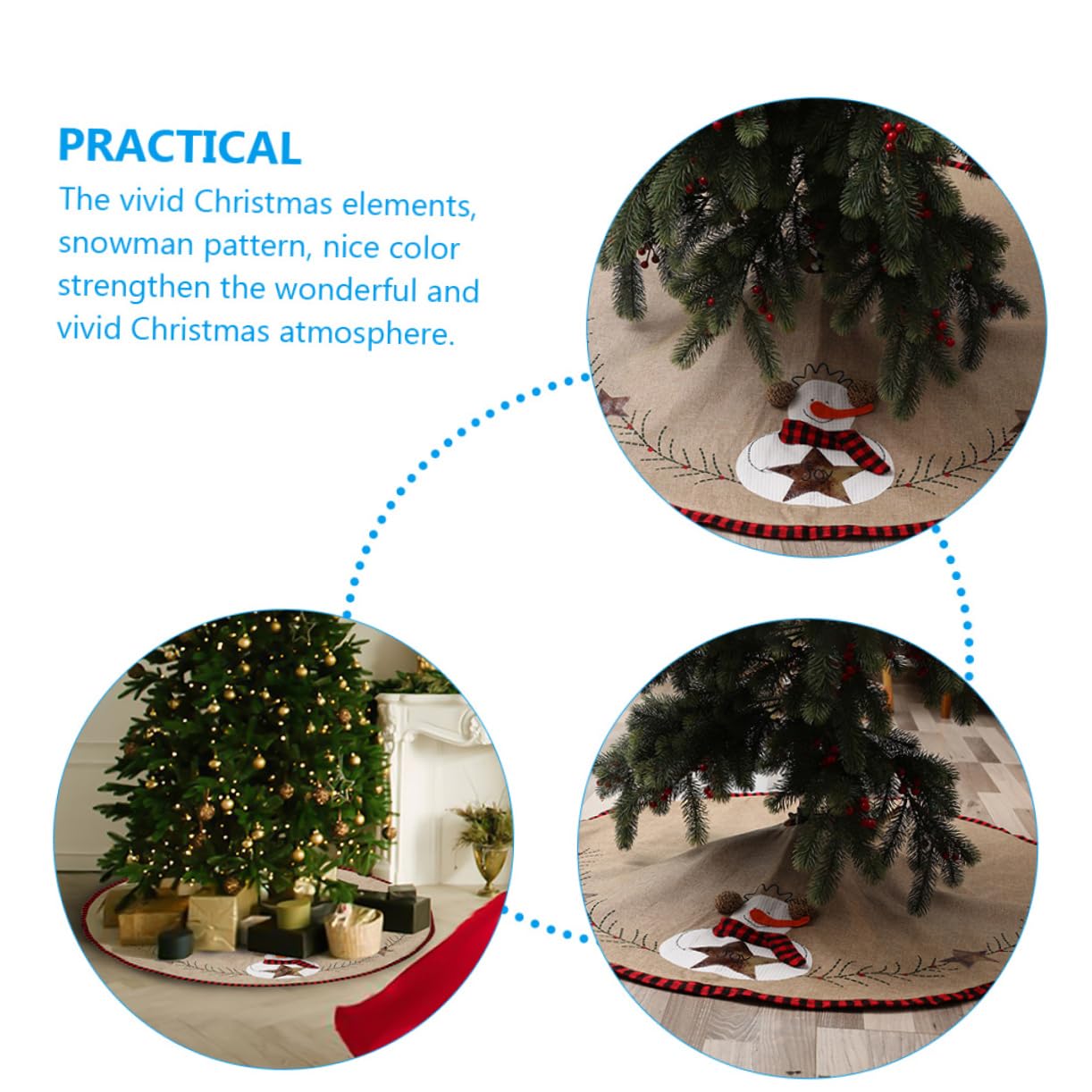 TOPBATHY Gonna Decorativa Per Albero Di Natale in Lino Stile Fattoria Con Pupazzo Di Neve 3 Pezzi Per Decorazioni Natalizie