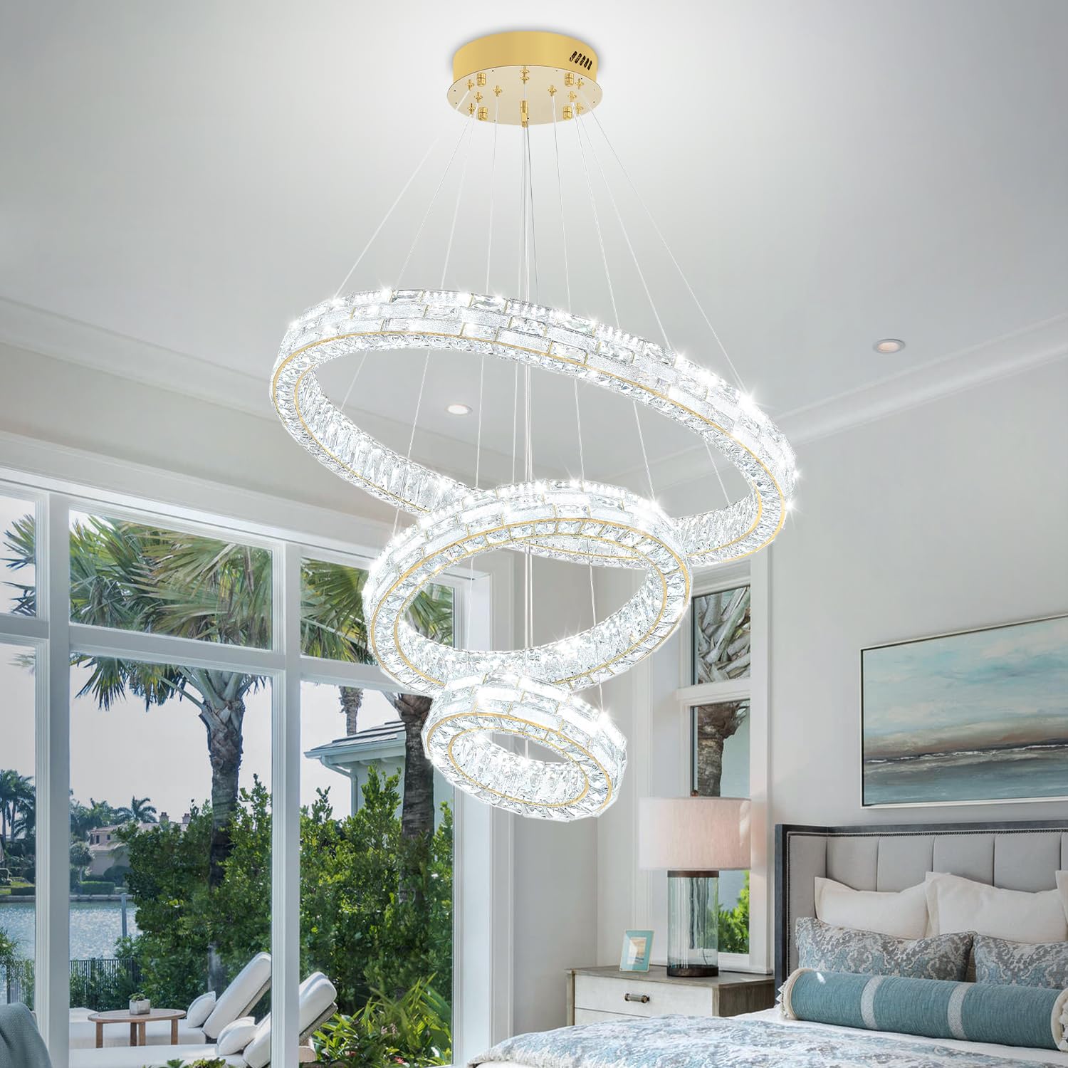 Photo 1 of WOSOHYUN Modern 3-Ring Crystal LED Chandelier