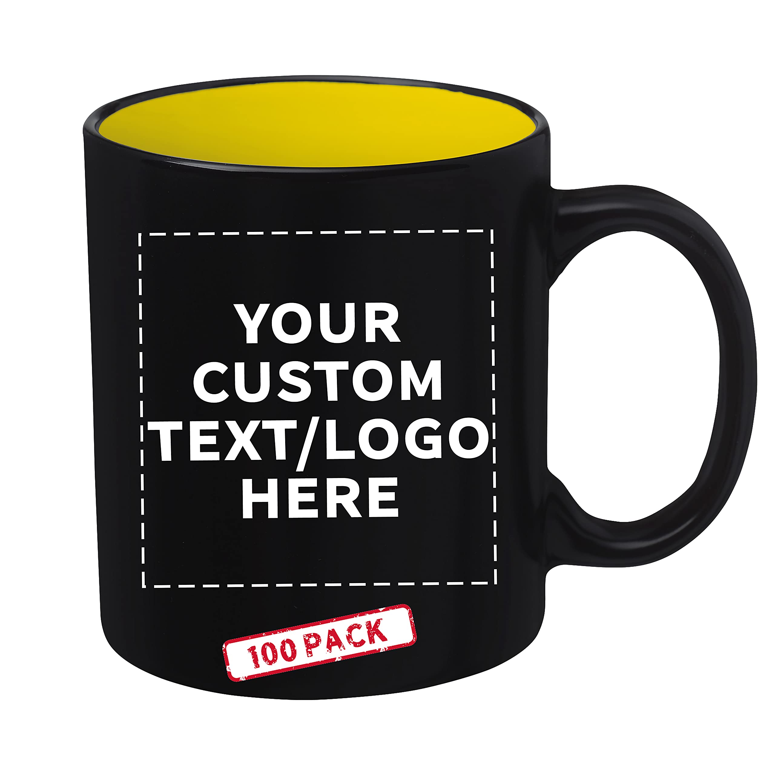 DISCOUNT PROMOS 100 Matte Two-Tone Coffee Mugs Set 11 oz - Customizable Text Logo - Stoneware Drinkware Durable