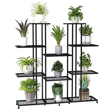 Metal Plant Stand, large indoor Plant Stands Decorative Black Steel Plant Shelf for Indoor Patio Garden Balcony and Yard,tall multi tier plant stand(9 Tier)