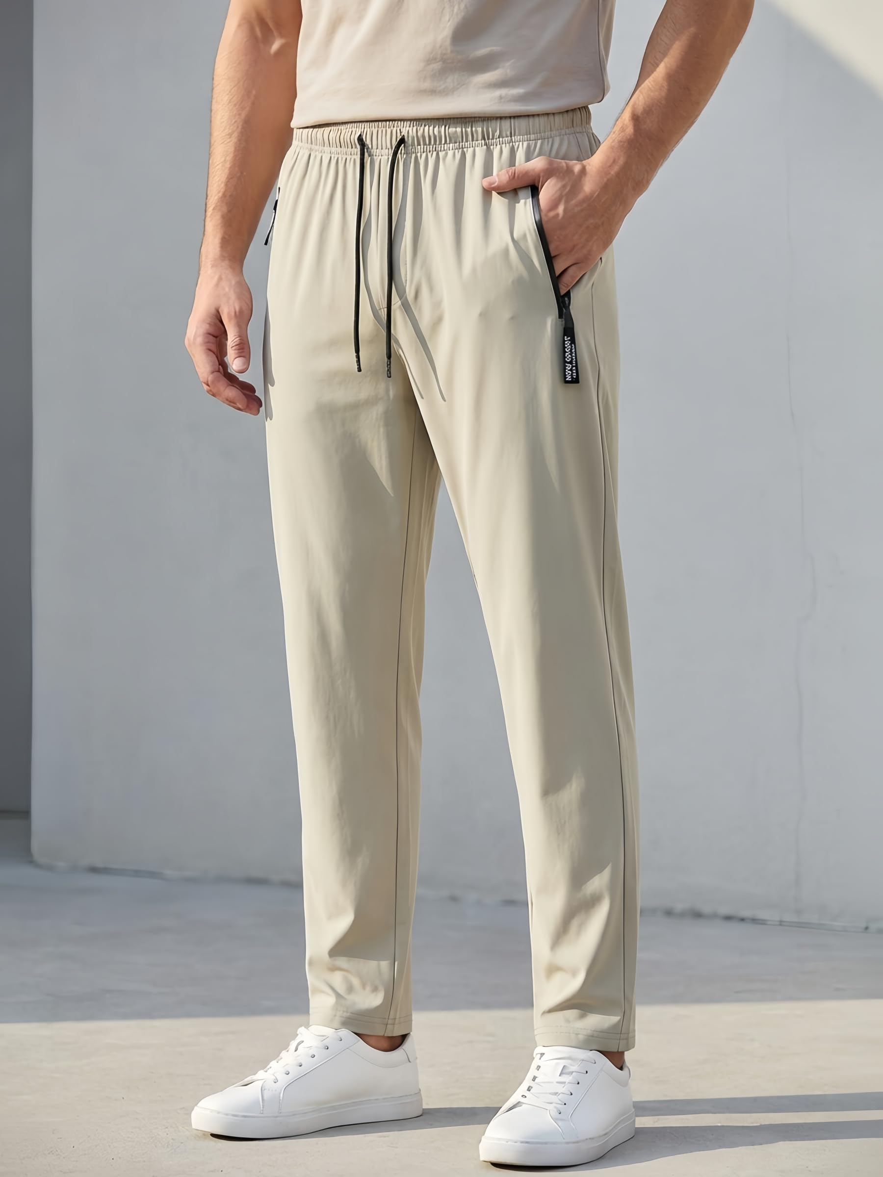 Pantalones deportivos para hombre, pantalones deportivos ligeros de secado rápido con cintura elástica y bolsillos con cremallera — view 5