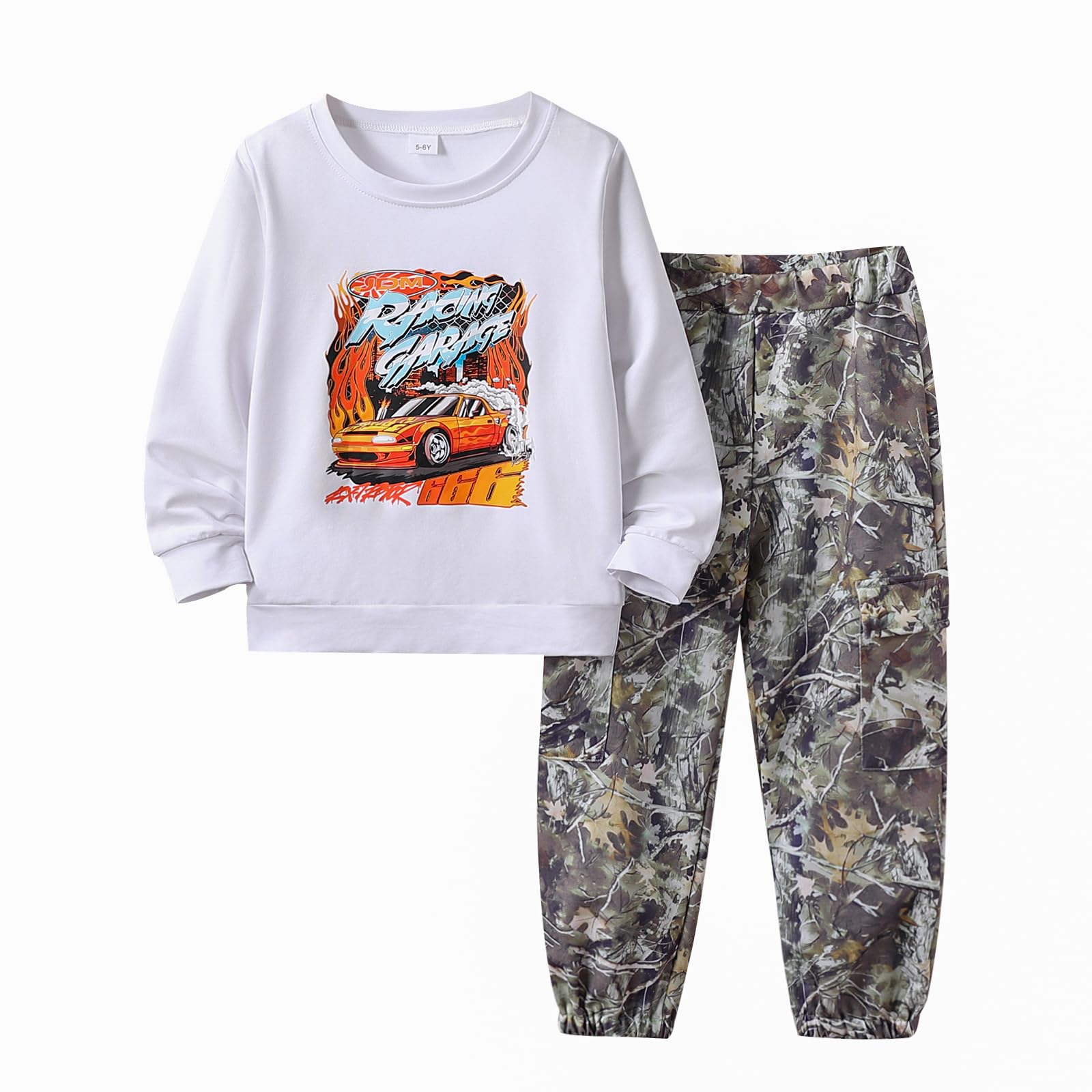 Boy Clothes Plant Camouflage Pants LA Letter Print Top Sweatsuit Fall Boys Outfits Set