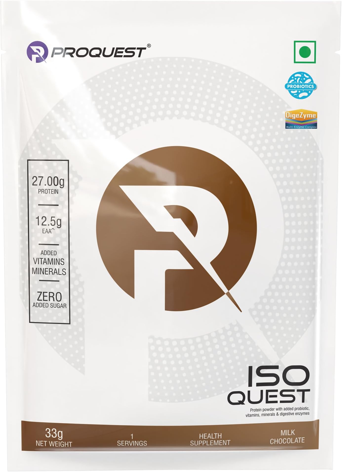 ProQuest Iso Quest Whey Protein Isolate (Milk Chocolate, 33g / Single Serving Sachet) | 27g Protein Per Scoop | Low Fat & 12.5g EAA | Lab Tested & Easily Digestive | Faster Muscle Support & Recovery