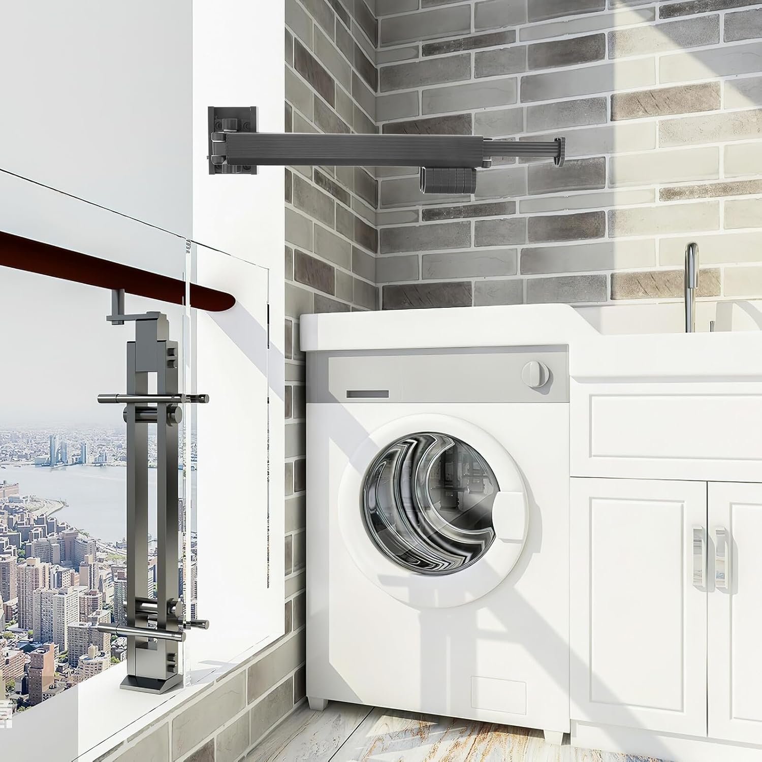 Clothes Drying Rack Wall-Mounted Space-Saving Laundry Hanger for Balcony and Laundry Windproof Collapsible Organizer with Strong Load-Bearing Minimalist Design for Spaces