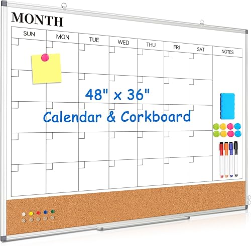 Vista 27 de Calendario mensual de pizarra blanca de borrado en seco para pared, 36 x 24 pulgadas, calendario magnético de doble cara, pizarra blanca y tablero