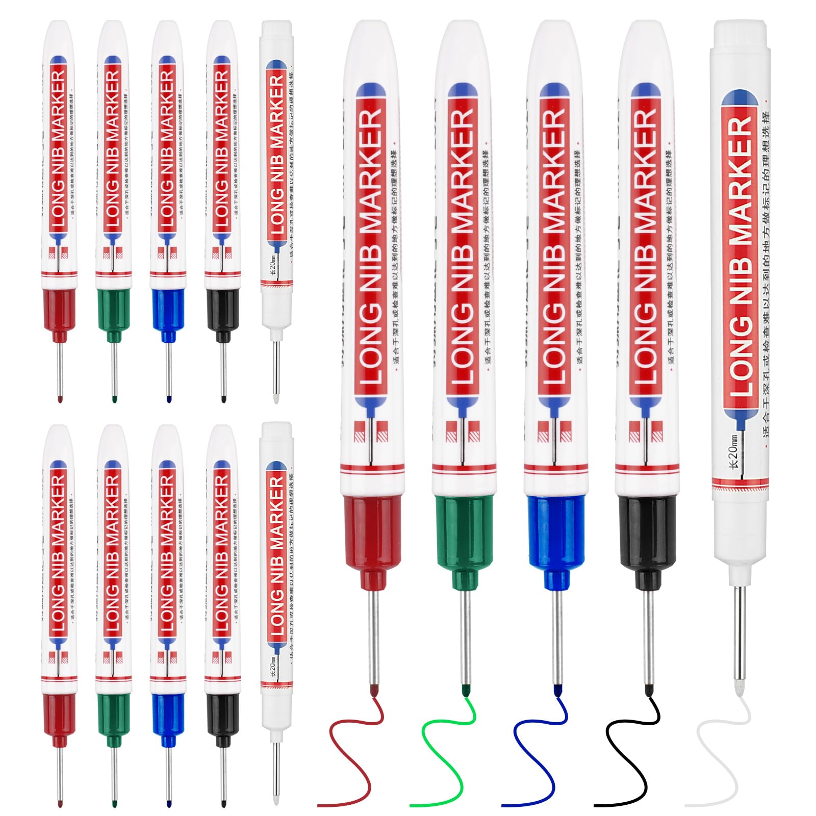 Photo 1 of 15 Pcs Long Nib Marker, 20 mm Long Head Deep Hole Marker Pens, Fine Nose Tip Deep Reach Permanent Paint Markers for Metal, Marking Pen for Drilling, Carpenter, Woodworking, Construction (Colorful)