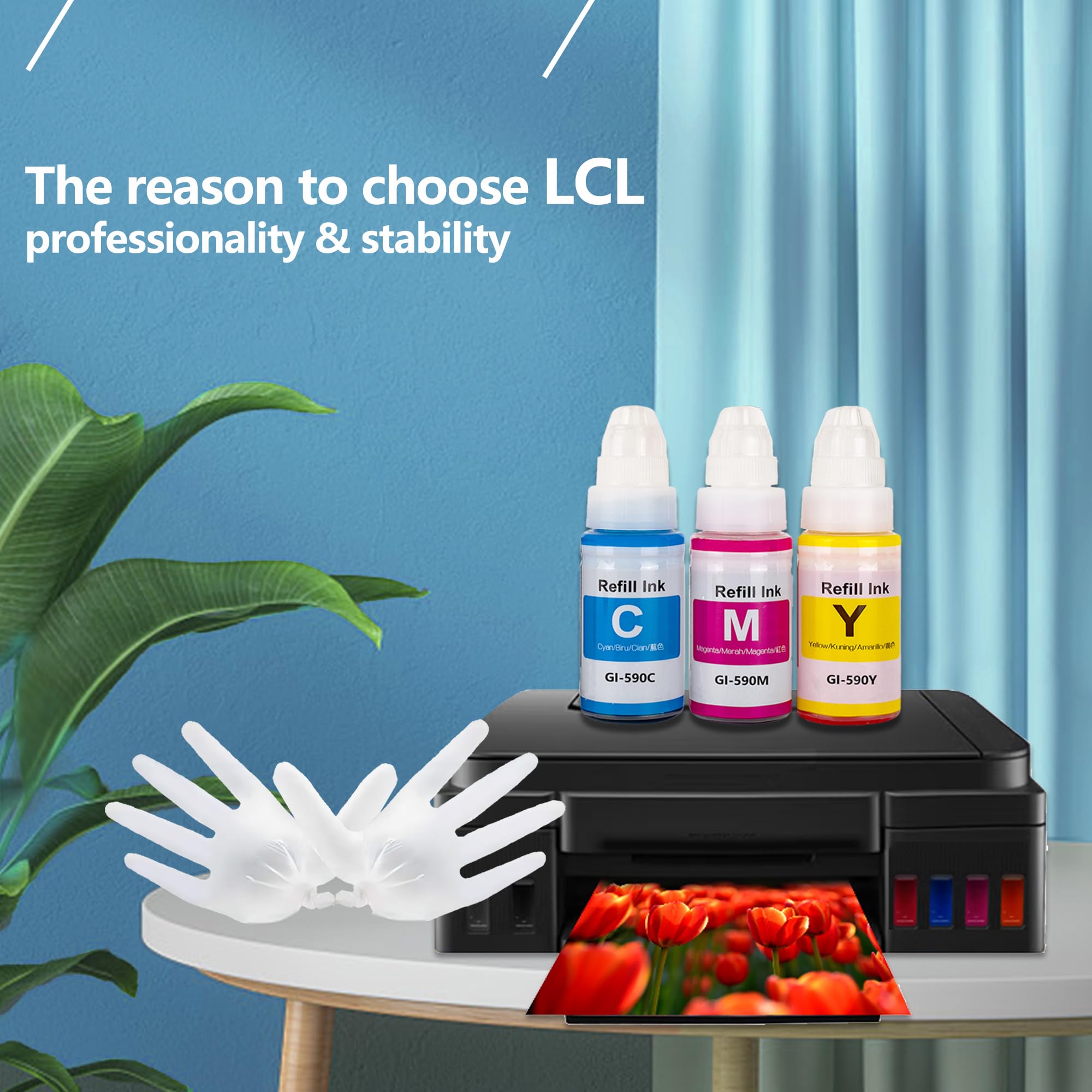 LCL Kompatybilna butelka z atramentem GI-490 GI-590 GI-590BK GI-590C GI-590M GI-590Y (3PK CMY Dye 70 ml) zamiennik dla Canon Pixma G1400 G1410 G2400 G2410 G3400 G4410 G4410 1 G15 00 G1510 G2500 G2510