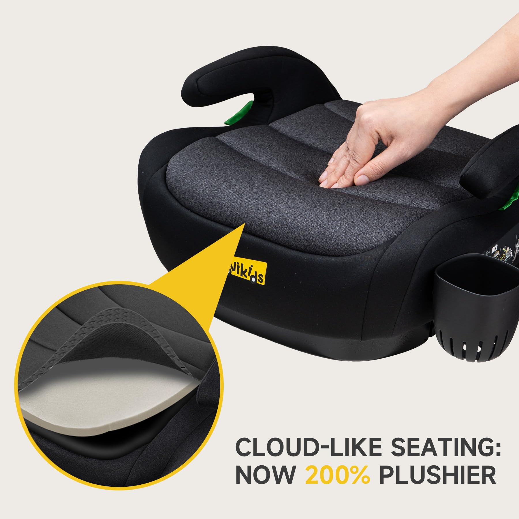 Jovikids i-Size Booster Car Seat, 125-150cm Highback Toddler Booster Seat with ISOFIX, ECE R129 Approved, Seat Belt Guide, Lightweight & Portable, Removable Machine Washable Cover - Black - 3