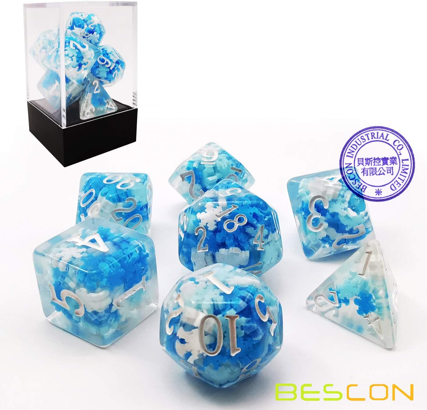 Bescon Snowflake Polyhedral Dice Set, Snowflake Poly RPG Dice Set of 7