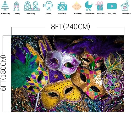 Miniatura 3 de Telones de fondo de mascarada con cuentas de purpurina de color morado y dorado, máscara de carnaval para fotografía, telón de fondo de fiesta de