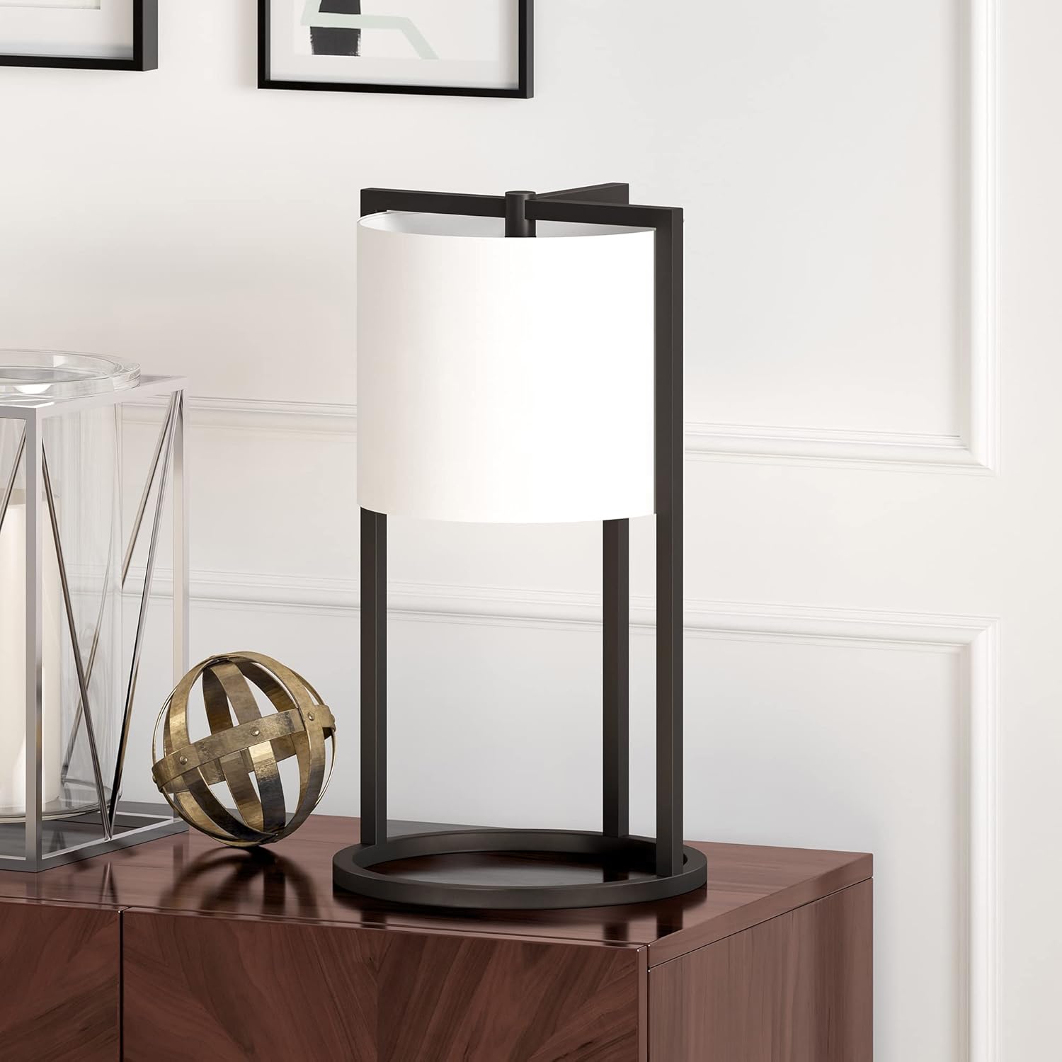 Peyton 22" Tall Asymmetric Table Lamp with Fabric Shade in Blackened Bronze/White