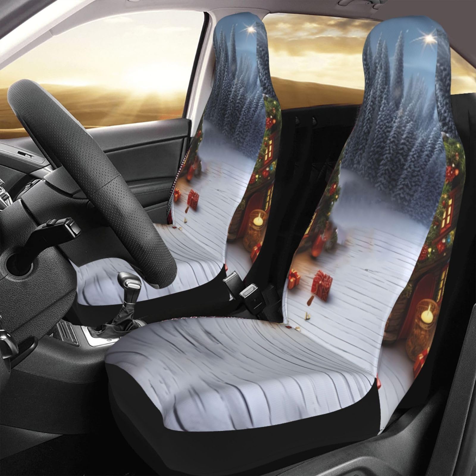 Set di 2 coprisedili anteriori per auto, lavabili, con stampa natalizia, universali, per sedili anteriori, adatti per accessori auto