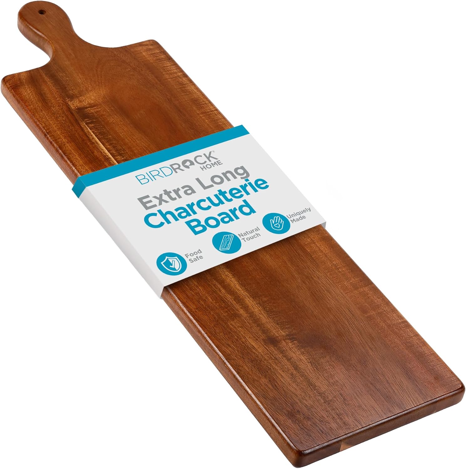 BIRDROCK HOME Acacia Wooden Serving Board with Handle - Extra Long Charcuterie Tray for Party Cheese, Meat, Fruit & Bread Display - Decorative Food Platter for Kitchen - Natural Wood - Espresso, 31.5”