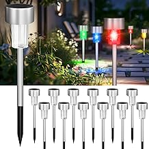 Jsdoin 12PCS Solar Garden Lights, Garden Stake Light Stainless Steel LED Solar Lights Waterproof Auto On-Off Pathway Lighting for Walkway, Patio, Outdoor, Lawn, Driveway (Colorful Light)