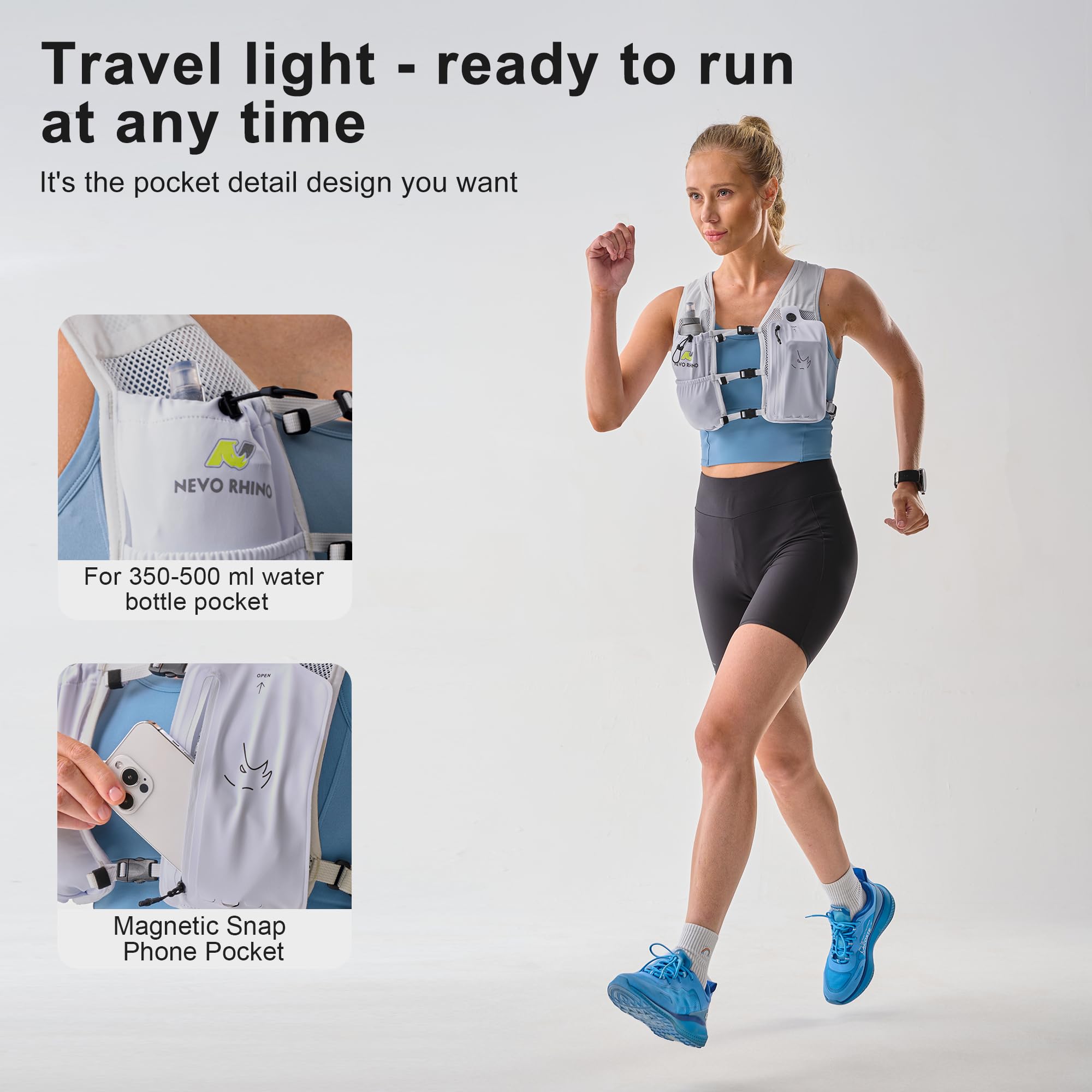 Gilet de course avec flasque souple en TPU de 350 ml, petit gilet d'eau de course à pied – Sangles de poitrine réglables, gilet d'hydratation léger pour trail, marathon, randonnée, cyclisme pour homme