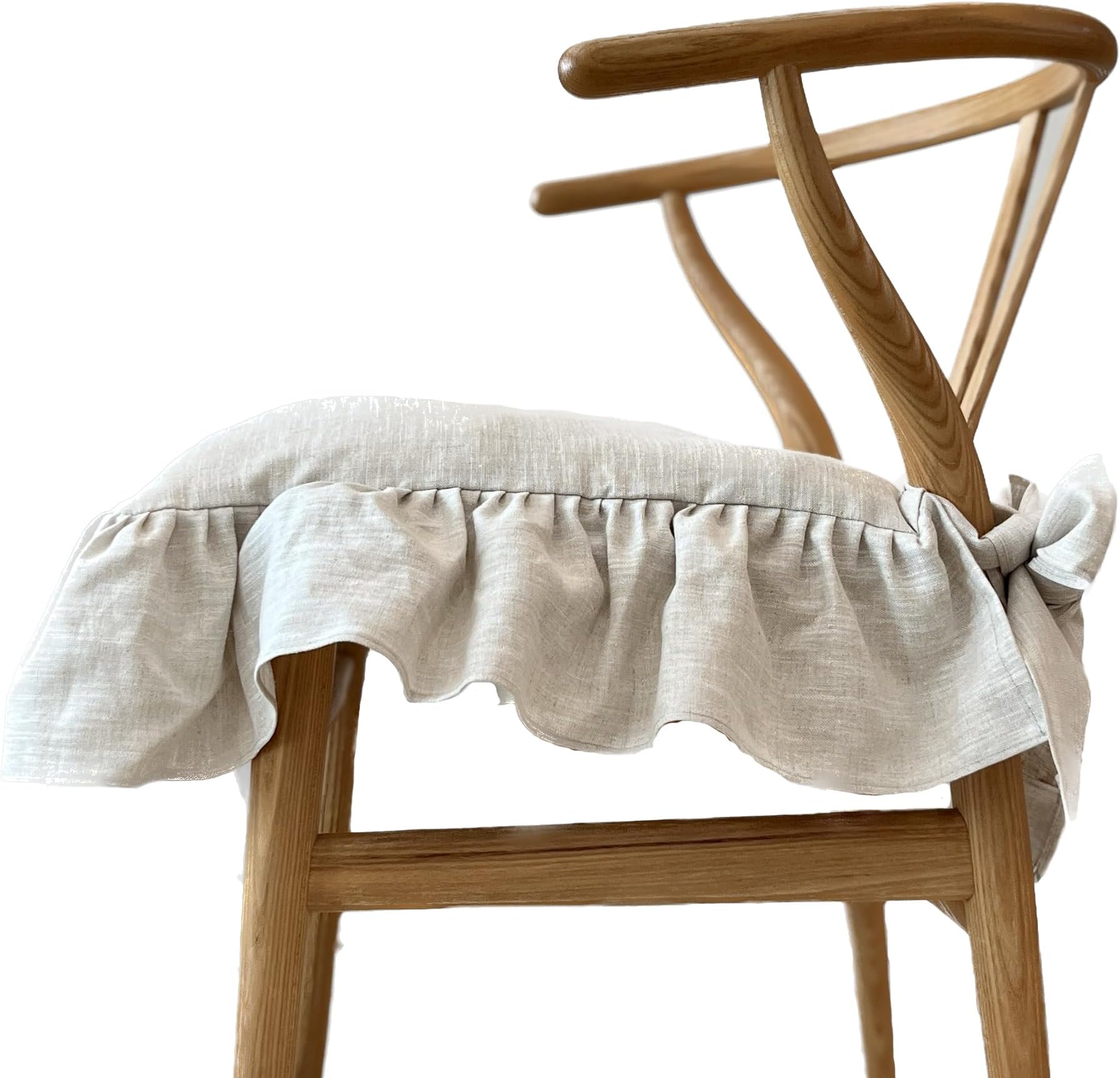 Korean Made Chair Pad Slipcover Chair Cushion Cover Ties with Ruffle Farmhouse Decor No Cushion Insert, (Solid Beige)