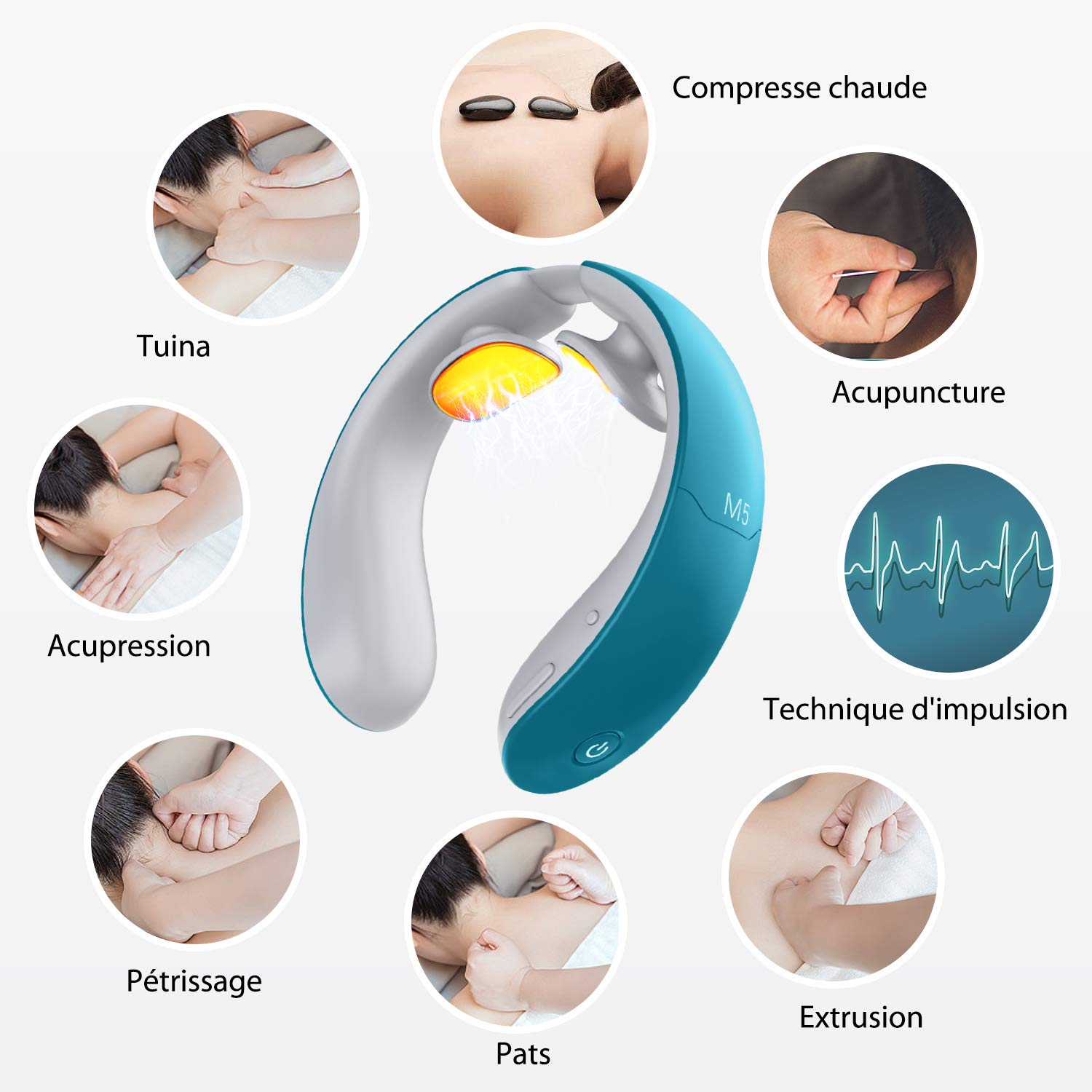 Massaggiatori Intelligenti per il Collo, Massaggiatori Portatili per il Collo con Funzione di Calore,Vibrazione e Impulso, Supporto APP e Telecomando,Regali ideali per i genitori