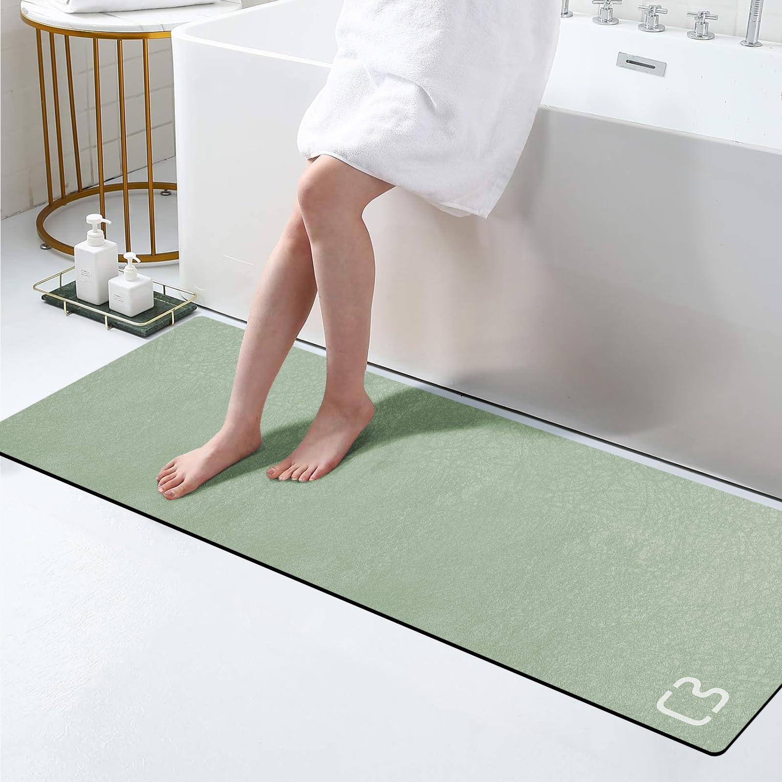 Diatomaceous Earth Bath Mat 17" x 59" Extra Long Bathroom Mat Large Fast Dry Super Absorbent Non-Slip Rubber Backed Shower Mat Bath Rugs Mats for