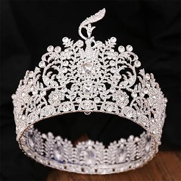 Miss International Big Crown Round Wedding Pageant Rhinestone Crystal Tiaras Crown Pageant Accessory Silver White