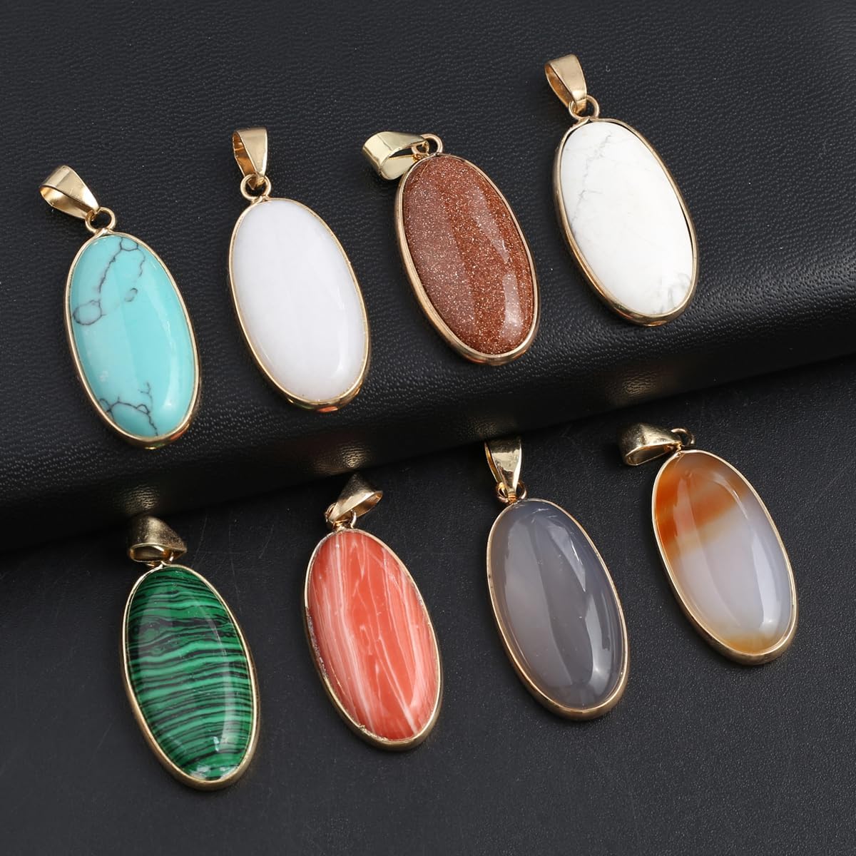 LHJ 8 Pcs Natural Stone Pendants Random Oval and Water Drop Shape Healing Crystal Agate Charms for Jewelry Making Necklace Gift - Image 5