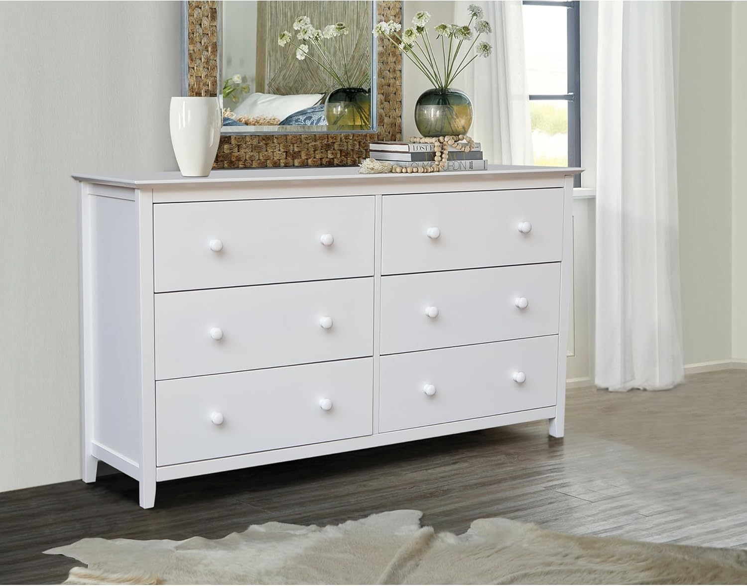 International Concepts Solid Wood Bedroom Dresser with 6 Drawers in White