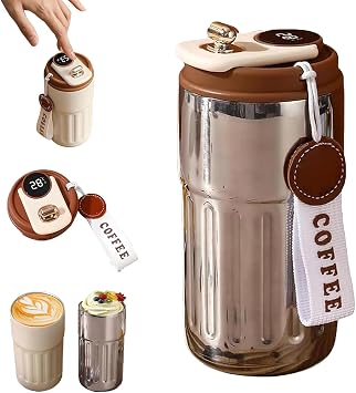 Travel Mug with Temperature Display, Stainless Steel LED Temperature Display Coffee Cup, Portable 450ml Mug, for Hot & Cold Drinks, Tea Sliver