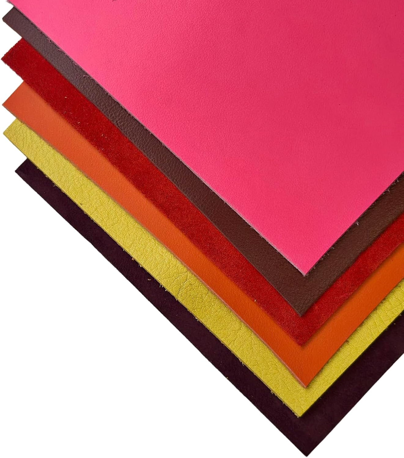 Multicolored Leather Sheets for Crafts: 6 Leather Skin Pieces 5x5In/ 12x12cm