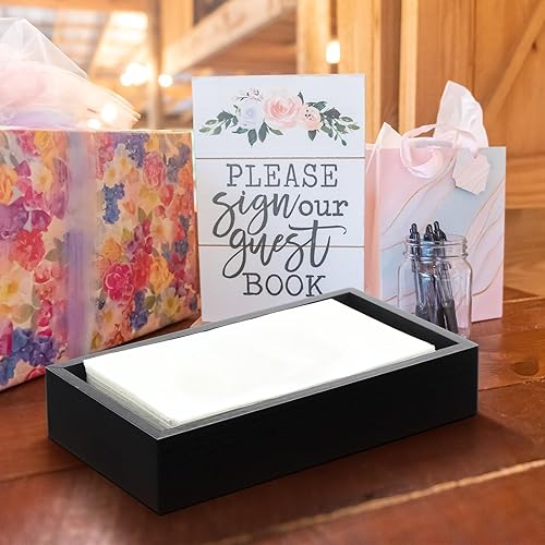 Miniatura 7 de Kigley Bandeja de madera para toallas de invitados de 2 pulgadas de alto para baño, bandeja negra para servilleteros para mesa, cesta de