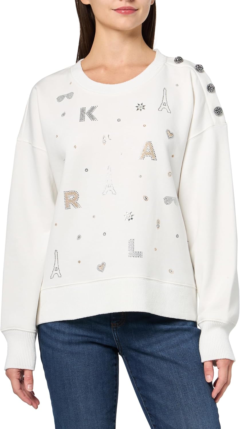 KARL LAGERFELD Women's Bling Sparkle Comfortable Fleece Sweatshirt