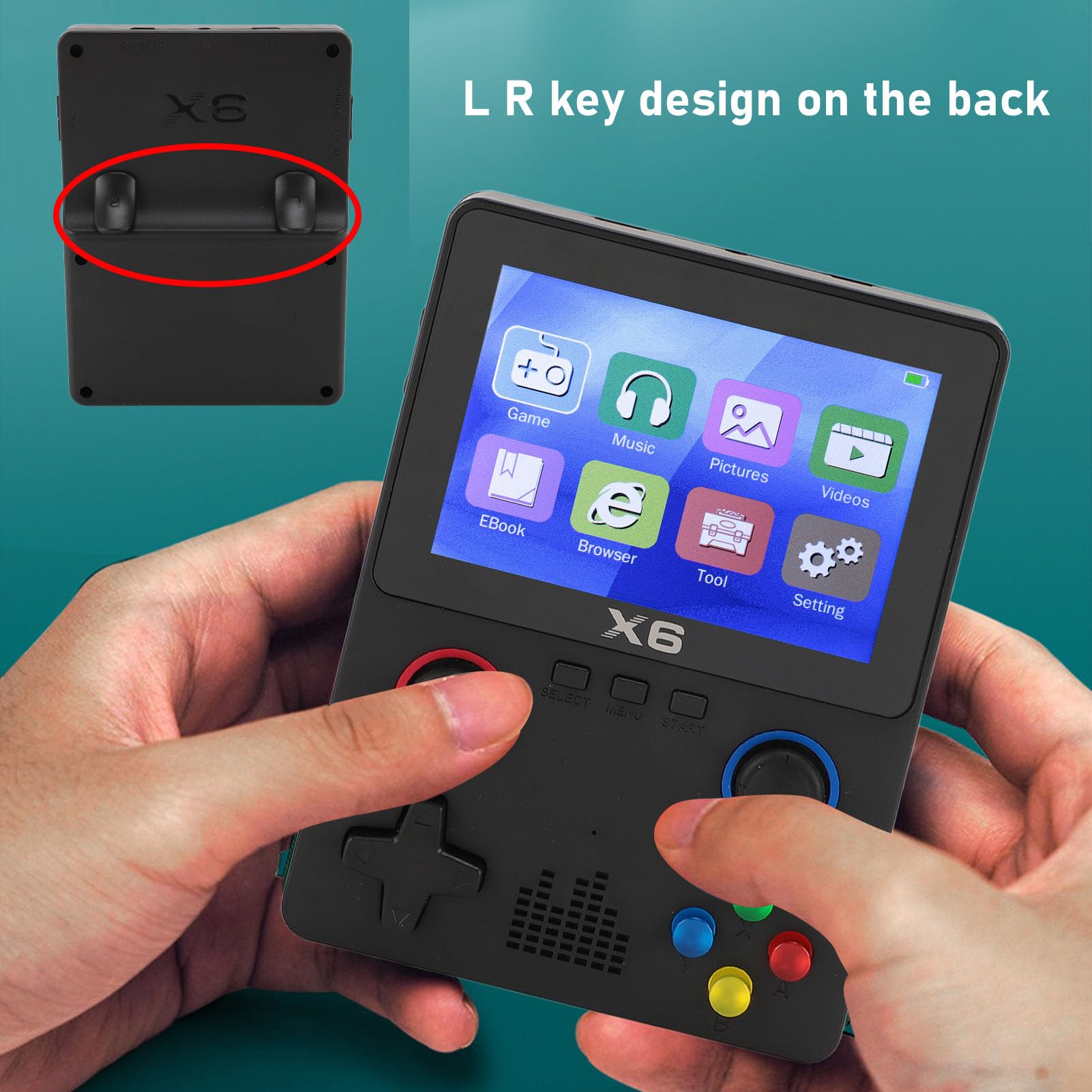 Console di gioco retrò portatile Sustvita con scheda di memoria 32G, console di gioco portatile con 11 emulatori e display IPS da 3,5 pollici (Negro)