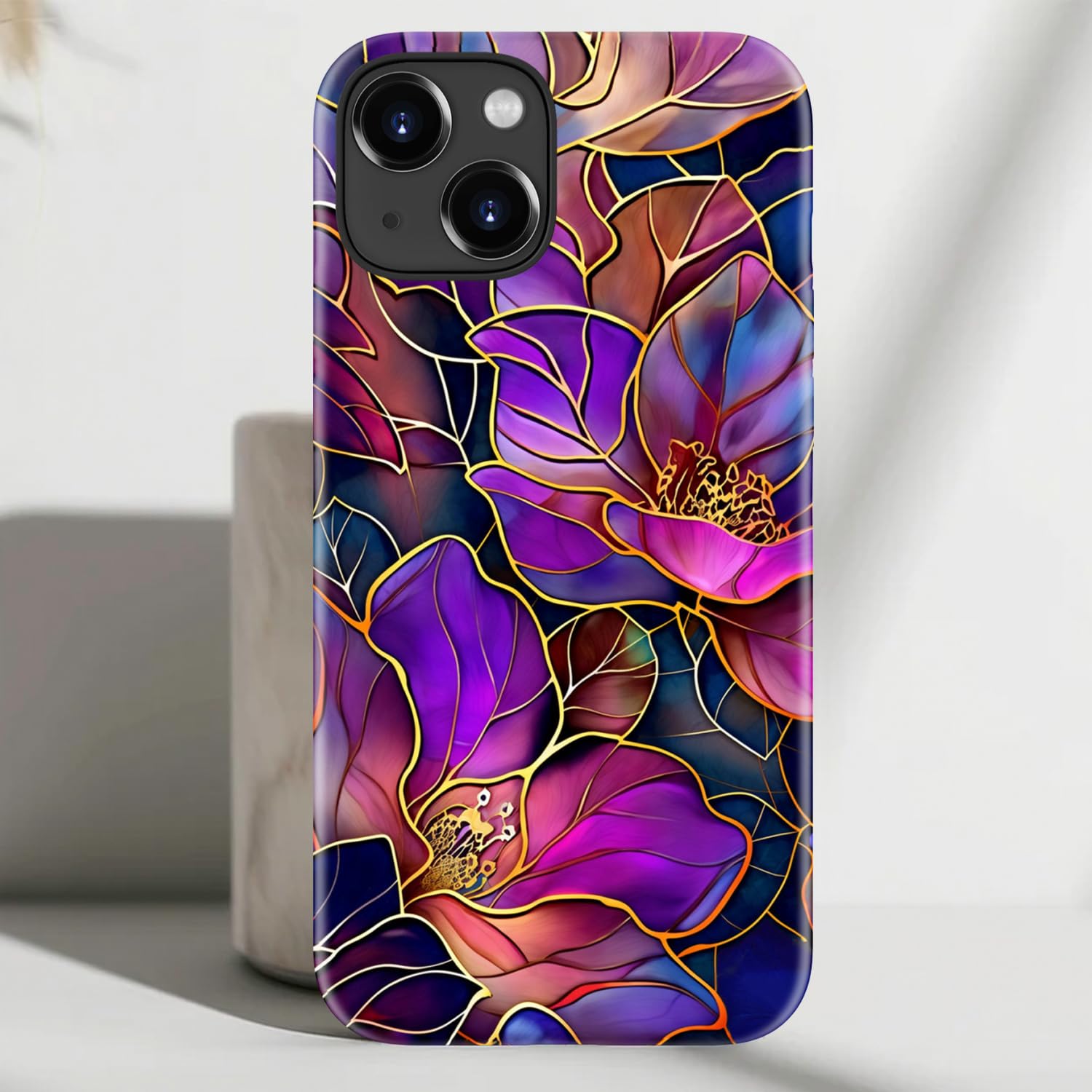 for iPhone 15 Plus Case - Wireless Charging Compatible - Dual-Layer Hard Shell + Silicone Cover - Shockproof Protective Phone Case with Stylish Designs for Women - Blooming Purple Flowers