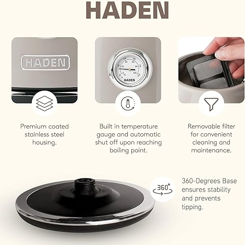 Miniatura 4 de Haden Dorset - Tostadora de acero inoxidable de 2 rebanadas de ranura ancha con hervidor eléctrico de acero inoxidable de 1.7 litros con base de 360