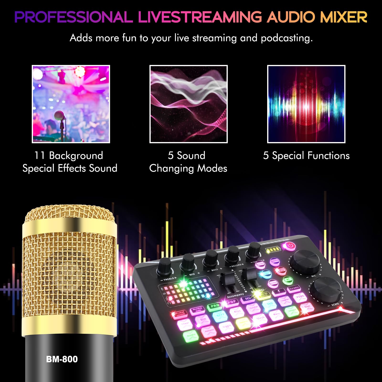 ALSO GO Podcast Equipment Bundle, Music Recording Setup with BM-800 Microphone & F998 Sound Card, Perfect for Podcasting, Singing, Gaming, and Live Streaming YouTube Tiktok